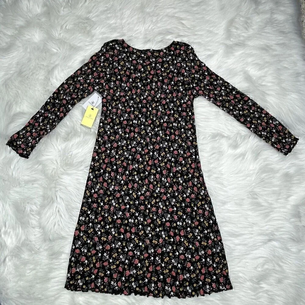 NEW VOLCOM Dress Eazy Focheezy Girls Size Large Floral Black Combo School Church